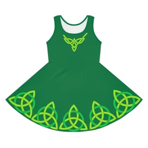 Green Celtic Knot Irish Girls' Sleeveless Dress, Great for SPD - Picture 1 of 7