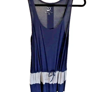 Women’s New York & Company maxi dress size s blue and gray striped drawstring - Picture 1 of 4