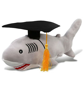 DolliBu Grey Shark Graduation Plush Toy Stuffed Animal Dress Up, 12 Inch