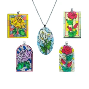 USA Verkäufer Buntglas Fenster Acryl Anhänger Halskette Schmuck Neu - Bild 1 von 12