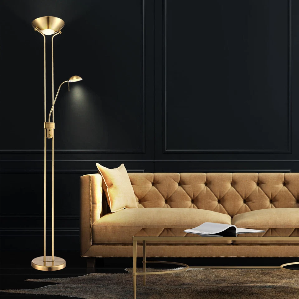 Stehleuchte Stehlampe Deckenfluter flexibler Lesearm messing dimmbar Kabel LED - Bild 1 von 4