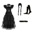 Women Wednesday Addams Cosplay Dress Girls Costumes Halloween Party Black Dress