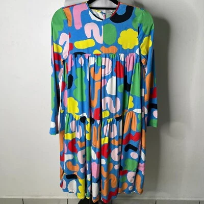 Stella McCartney Girl's Blue Multi Long Sleeve Graphic Print Dress Size 14 Years - Image 1 of 4