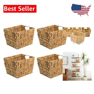Lightweight Rectangular Hyacinth Storage Baskets - Open Top with Handles - Picture 1 of 7