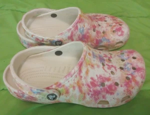 Crocs Classic Pink Multi-color Tie-dye Clogs Slides Women's Size 9 - Picture 1 of 5