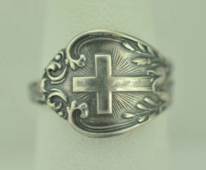Anillo de cuchara ajustable floral con flor de campana cruzada de plata de ley 925 maciza - Imagen 1 de 7
