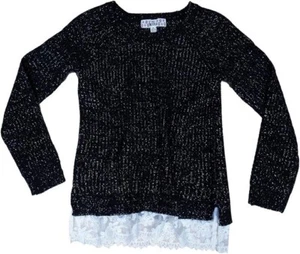 Pink Republic Girls' sparkle Sweater Black with lace Medium 5 - Picture 1 of 3
