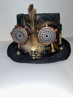 Steampunk Top Hat Voodoo Halloween Skull & Bones W/Goggles - Image 1 of 4