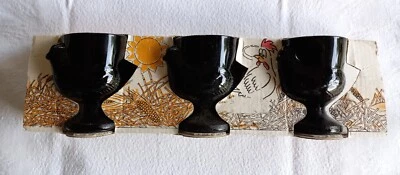 Carton 3 Coquetiers vintage poule Luminarc Arques verre noir Made in France - Photo 1/4