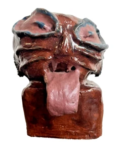 Antique Pottery Vase Devil Cat Outsider Art Sculpture 1940s End of Day Folk Art - Picture 1 of 23