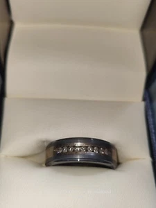 Men's - Tungsten With Silver And Diamonds - Size 10 - Wedding Band - Picture 1 of 6