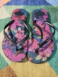 HAVAIANAS TROPICAL  PRINT PRE-OWNED FLIP FLOPS WOMENS SIZE 6/35 - Picture 1 of 3