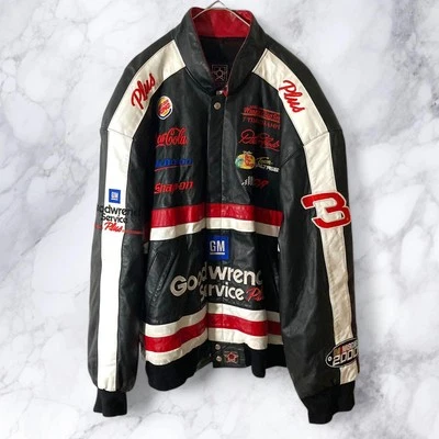 Chaqueta de carreras de cuero rara con diseño jh negra, blanca, roja, bordada de JPN◎ Foto 1 de 4