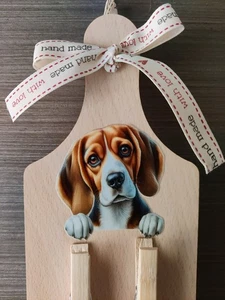Beagle Design Wooden Hanging Plaque With 'Handmade With Love' Hanging Ribbon - Picture 1 of 15