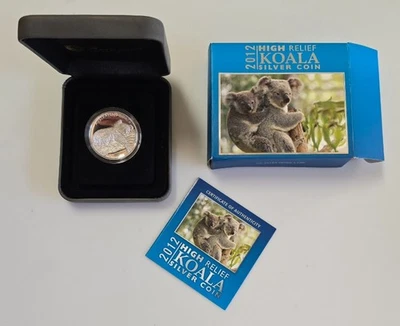 Moneda de 1 dólar de plata 0,999 2012 Australia High Relief Koala 1 onza prueba b Foto 1 de 4