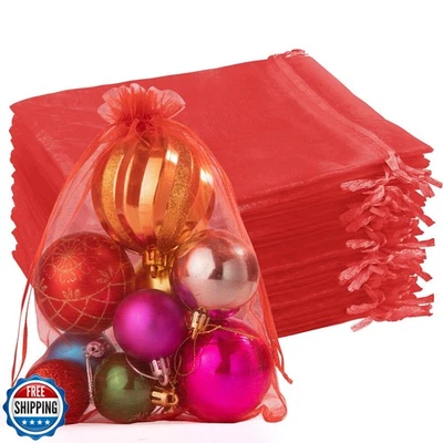 Bolsas de organza rojas Crweety 50 piezas 6x9 pulgadas, pequeñas bolsas de regalo de malla con cordón, Foto 1 de 4