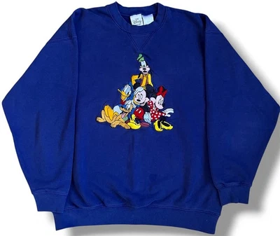 The Disney Store Vtg Embroidered Blue Crew Neck Sweatshirt Sz M Mickey & Friends - Image 1 of 4
