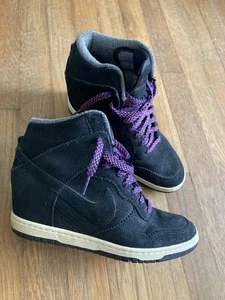 Nike Dunk Ski Hi Hidden Wedge 9 Women Black Suede Purple Urban Streetwear - Picture 1 of 15