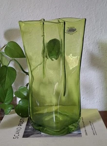 Vintage Blenko Green Paper Bag Art Glass Large Vase  - Picture 1 of 8