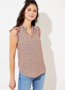 Blusa Top Loft Rosa Floral Jardín Volantes Cuello Dividido Talla Grande 16 - Imagen 1 de 8