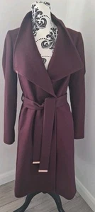 Abrigo Ted Baker Sandra Envolvente de Lana Talla 2 Reino Unido 10 Cinturón Cachemira Vino - Imagen 1 de 13