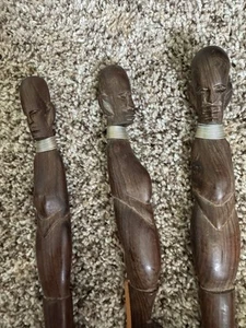 Vtg Hand Carved African Wood Tribal Art, Knife, Spoon, Fork 16” Length - Picture 1 of 3