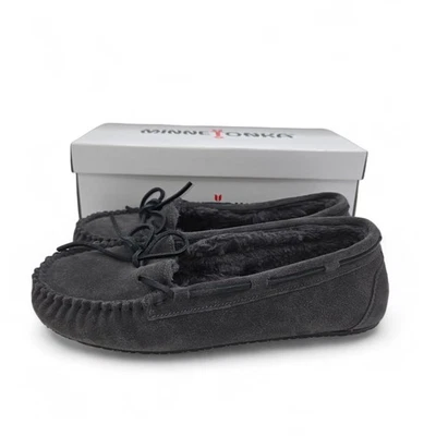 Minnetonka Cally Women's Moccasins Slipper Shoe Dark Grey Suede Size 10 EUC - Image 1 of 4