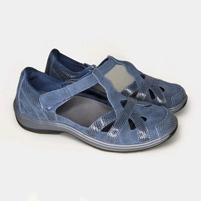 Orthofeet Women's Juno Casual Shoes 11 Wide Navy Blue Suede Leather Comfort - Image 1 of 4