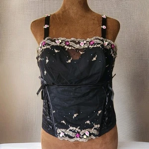 CACIQUE Corset Bra Lingerie Top Size 14/16 Whimsigoth Fairy Floral Black Pink - Picture 1 of 9