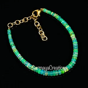 Natural Ethiopian Opal Beads Bracelet, Welo Fire Rondelle Green Beads Bracelet - Picture 1 of 6