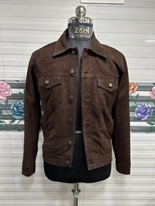 Men 100% Real Suede Leather Dark Brown Trucker Jacket Denim Style Classic Jacket - Picture 1 of 15