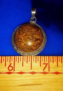 Gorgeous Fancy 925 Sterling Silver Round Petrified Wood Pendant Stamped 