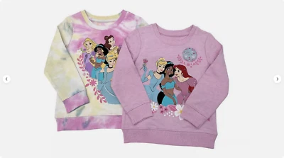 Moletom Disney Princess pacote com 2 meninas gola redonda Disneyland (Multi, 4T) novo com etiquetas - Imagem 1 de 4