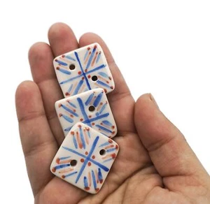 Novelty Handmade Ceramic Square Sewing Buttons 3 Pcs For Jackets Coats Blouses - Picture 1 of 9