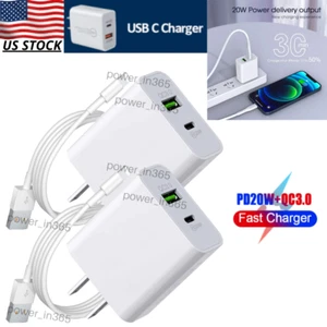QC PD 20W USB Power Adapter Block Fast Charger Cable For iPhone 6 7 8 X 11 12 13 - Picture 1 of 14