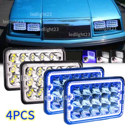 4x6英寸LED车头灯高/低蓝色光环适用于克莱斯勒LeBaron 1977-1992 — 第 1/4 张图片