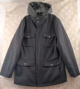 Structure Wool Blend Jacket Mens Large Black Full Zip Hooded - Picture 1 of 9