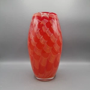 Vase vintage en verre d'art artisanal cristal de Sasaki 10,5" tourbillon rouge orange décoration maison - Photo 1/13