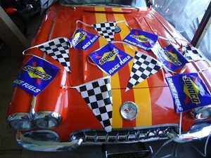 SUNOCO RACE FUEL CAN FLAGS NEW 30 FT FROM MOROSO MOTORSPORTS PARK PBIR DRAGSTRIP - Picture 1 of 11
