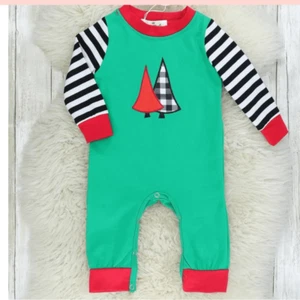 NWT Boys Christmas Romper Ragland Sleeves and Trees applique - Size 0-3 month - Picture 1 of 7