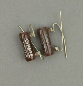 Pair Vintage Ohmite Resistor 3K Ohm Brown Devil Ceramic Wirewound 5W Radial NOS