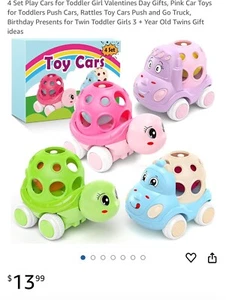 4 Pack Toys For Girls/Boys, Push and Go Rattle Car for Infant Girl Birthday Gift - Picture 1 of 9