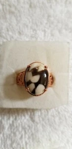 Brown Beige Peanut Wood Jasper Ring Rose Gold Overlay Magnets Size 9 - Picture 1 of 7
