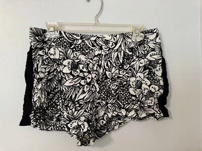 Pantalones Cortos Aeropostale Mujer Negro Blanco Floral Cintura Elástica Talla L Festival Playa Foto 1 de 4