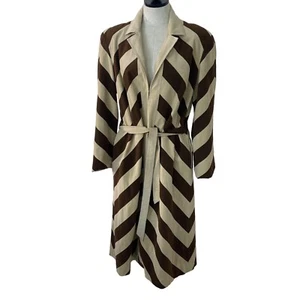 Vintage Trench Coat Womens Size Medium Large Brown Tan Ultra Suede Striped Belt - Picture 1 of 21