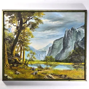 Tablero de arte enmarcado vintage de los años 70 Valle de Yosemite después de Albert Bierstadt - Imagen 1 de 11