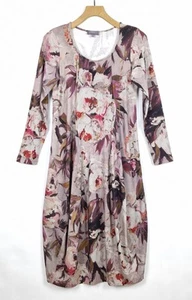 VESTIDO MIDI SAHARA PÚRPURA MULTI AUDAZ JERSEY FLORAL GLOBO LAGENLOOK S UK 10 - Imagen 1 de 12