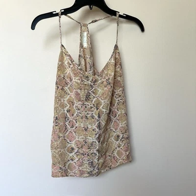 E Eloise By Anthropologie Silk Tank Top Lg Pink Snake Print Razorback - Image 1 of 4