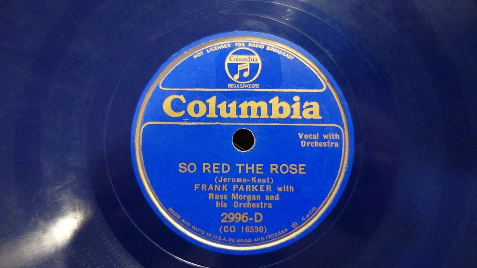 Frank Parker "Blue Moon/So Red The Rose" COLUMBIA 2996-D Blue Wax 78 Foto 1 de 1