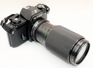 Nikon EM 35mm SLR Film Camera + 80–200mm Telephoto Zoom Lens – Tested, Working - Picture 1 of 20